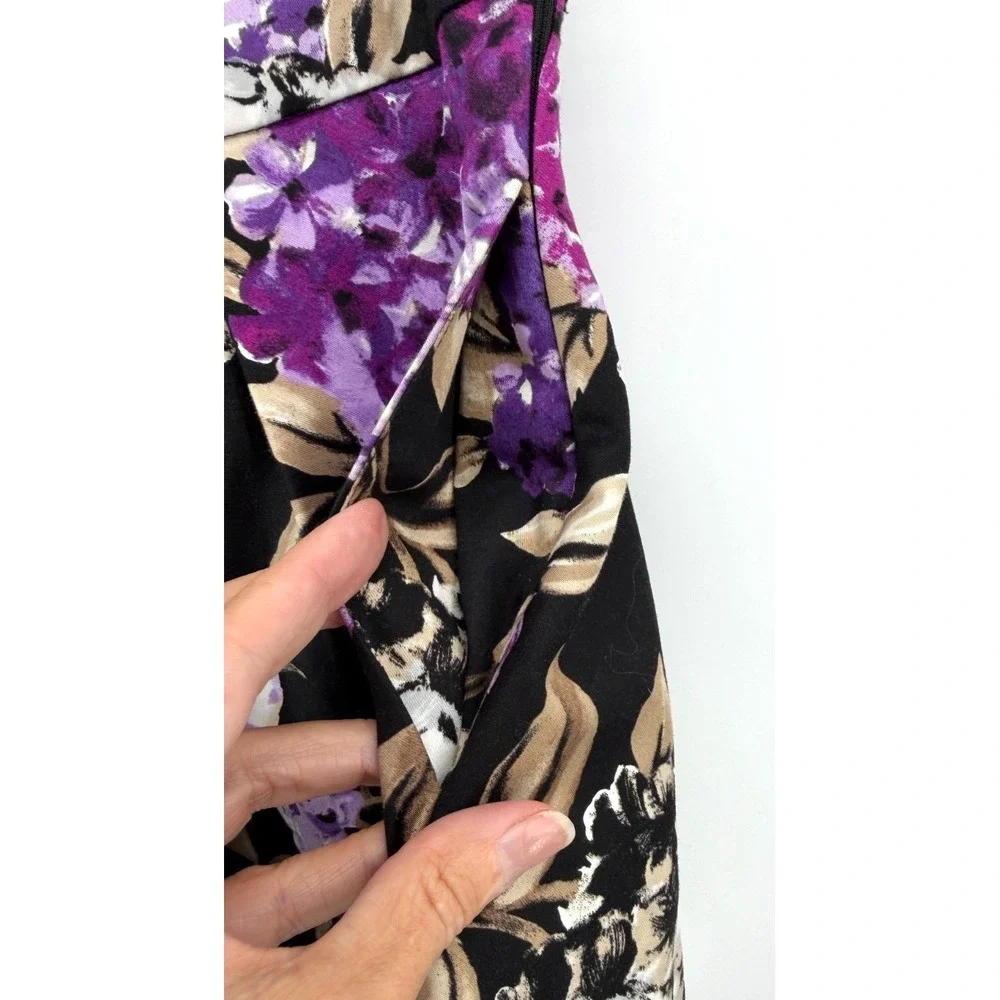 White House Black Market Pleated A Line Skirt Purple White Floral Pocket Women 4